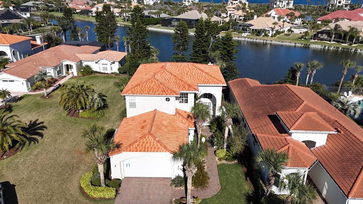 Clay tile roof on a lakefront estate home in the La Costa community, Palm Coast